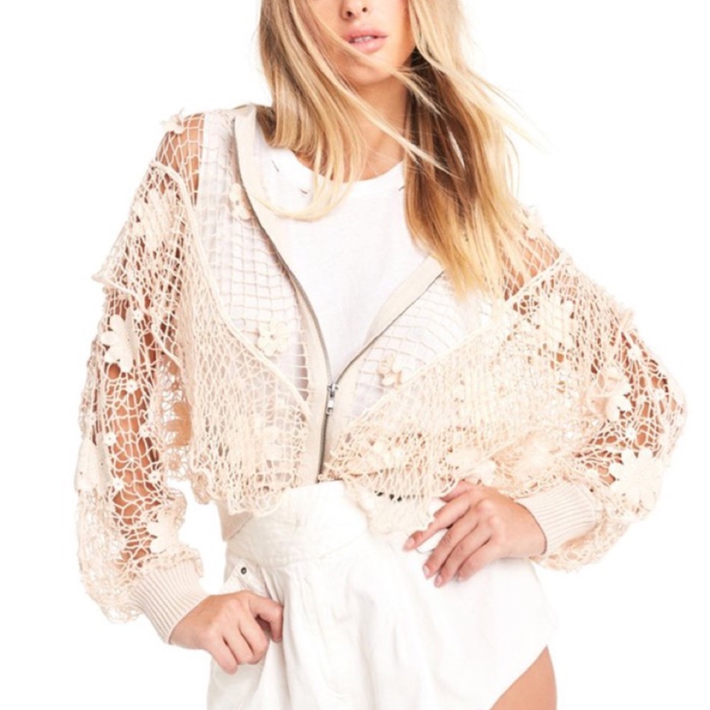 Wildfox Crochet Daisies Zip Cardigan